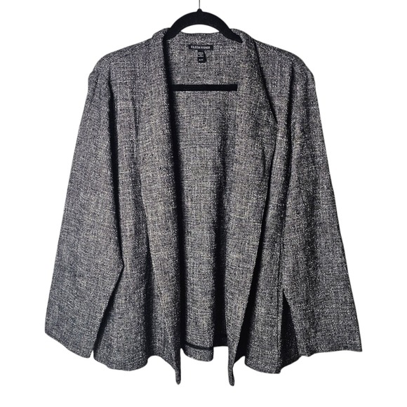 EILEEN FISHER Womens Gray Pocketed High-collar Open Front Wear To Work Jacket main image 1